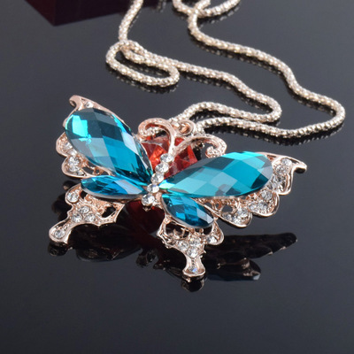 高檔毛衣鏈 電鍍藍(lán)色寶石蝴蝶，引領(lǐng)女士飾品批發(fā)新風(fēng)尚